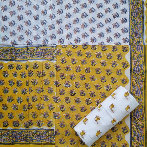 Buti Print Cotton Suit Set with Mulmul Dupatta (PRMUL46)